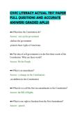 CIVIC LITERACY ACTUAL TEST PAPER&NewLine;FULL QUESTIONS AND ACCURATE&NewLine;ANSWERS GRADED APLUS