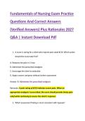 Fundamentals of Nursing Exam Practice &NewLine;Questions And Correct Answers &NewLine;&lpar;Verified Answers&rpar; Plus Rationales 2027 &NewLine;Q&A &vert; Instant Download Pdf 