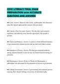 CIVIC LITERACY FINAL EXAM&NewLine;PREPARATION 2026 ACCURATE&NewLine;QUESTIONS AND ANSWERS&NewLine;