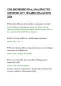 CIVIL ENGINEERING FINAL EXAM PRACTICE&NewLine;QUESTIONS WITH DETAILED EXPLANATIONS&NewLine;2026&NewLine;