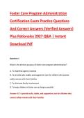Foster Care Program Administration &NewLine;Certification Exam Practice Questions &NewLine;And Correct Answers &lpar;Verified Answers&rpar; &NewLine;Plus Rationales 2027 Q&A &vert; Instant &NewLine;Download Pdf 