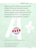 NREMT Exam PDF VERIFIED QUESTIONS AND &NewLine;CORRECT DETAILED ANSWERS ALREADY &NewLine;GRADED A&plus;&period; 100&percnt; Verified Solutions  &ndash; 600&plus; &NewLine;Practice Questions & Verified Answers for EMT &NewLine;Certification Exam &lpar;PDF&rpar; &vert; &lpar;A&plus; Guarantee&rpar; &vert; &vert; &NewLine;Updated Per Latest Guidelines &vert; Graded 