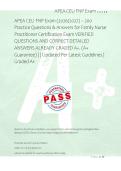 APEA CEU FNP Exam &lpar;2026&sol;2027&rpar; &ndash; 200 &NewLine;Practice Questions & Answers for Family Nurse &NewLine;Practitioner Certification Exam VERIFIED &NewLine;QUESTIONS AND CORRECT DETAILED &NewLine;ANSWERS ALREADY GRADED A&plus;&period; &lpar;A&plus; &NewLine;Guarantee&rpar; &vert; &vert; Updated Per Latest Guidelines &vert; &NewLine;Graded A&plus; 