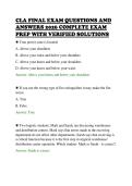 CLA FINAL EXAM QUESTIONS AND&NewLine;ANSWERS 2026 COMPLETE EXAM&NewLine;PREP WITH VERIFIED SOLUTIONS&NewLine;