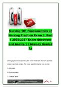 Nursing 101 Exam 1 Part 1 2026&sol;2027 &ndash; 40&plus; Questions & Answers &vert; Nursing Process&comma; Assessment&comma; Patient Care&comma; Safety & Nursing Theory