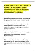 ASPHALT FIELD LEVEL I TEST EXAM WITH &NewLine;CORRECT ACTUAL QUESTIONS AND &NewLine;CORRECTLY WELL DEFINED ANSWERS &NewLine;LATEST ALREADY GRADED A&plus;