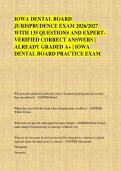 IOWA DENTAL BOARD &NewLine;JURISPRUDENCE EXAM 2026&sol;2027 &NewLine;WITH 135 QUESTIONS AND EXPERT&NewLine;VERIFIED CORRECT ANSWERS &vert; &NewLine;ALREADY GRADED A&plus; &vert; IOWA &NewLine;DENTAL BOARD PRACTICE EXAM