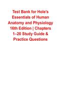Test Bank Hole&rsquo;s Essentials of Human Anatomy & Physiology 16th Edition Chapters 1&ndash;20 Study Guide 2026&sol;2027