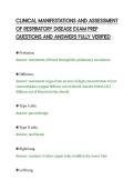 CLINICAL MANIFESTATIONS AND ASSESSMENT&NewLine;OF RESPIRATORY DISEASE EXAM PREP&NewLine;QUESTIONS AND ANSWERS FULLY VERIFIED&NewLine;
