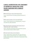 CLINICAL MANIFESTATIONS AND ASSESSMENT&NewLine;OF RESPIRATORY DISEASE FINAL PAPER&NewLine;SOLVED QUESTIONS WITH COMPLETE&NewLine;ANSWERS&NewLine;