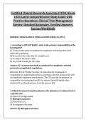 Certified Clinical Research Associate &lpar;CCRA&rpar; Exam &NewLine;2026 Latest Comprehensive Study Guide with &NewLine;Practice Questions&comma; Clinical Trial Management &NewLine;Review&comma; Detailed Rationales&comma; Verified Answers&comma; &NewLine;Success Workbook 