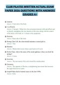 CLUB PILATES WRITTEN ACTUAL EXAM&NewLine;PAPER 2026 QUESTIONS WITH ANSWERS&NewLine;GRADED A&plus;
