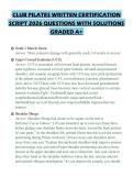CLUB PILATES WRITTEN CERTIFICATION&NewLine;SCRIPT 2026 QUESTIONS WITH SOLUTIONS&NewLine;GRADED A&plus;