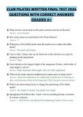 CLUB PILATES WRITTEN FINAL TEST 2026&NewLine;QUESTIONS WITH CORRECT ANSWERS&NewLine;GRADED A&plus;