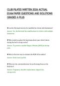 CLUB PILATES WRITTEN 2026 ACTUAL&NewLine;EXAM PAPER QUESTIONS AND SOLUTIONS&NewLine;GRADED A PLUS&NewLine;