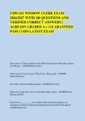 USPS 421 WINDOW CLERK EXAM &NewLine;2026&sol;2027 WITH 180 QUESTIONS AND &NewLine;VERIFIED CORRECT ANSWERS &vert; &NewLine;ALREADY GRADED A&plus; &vert; GUARANTEED &NewLine;PASS &vert; USPS LATEST EXAM