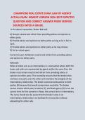 CHAMPIONS REAL ESTATE EXAM &colon;LAW OF AGENCY&NewLine;ACTUAL EXAM NEWEST VERSION 2026-2027 EXPECTED&NewLine;QUESTION AND CORRECT ANSWER FROM VERIFIED&NewLine;SOURCES RATED A GRADE&period;