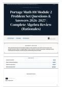 Portage Math 101 Module 2 Problem Set Questions & Answers 2026-2027 Complete Algebra Review &lpar;Rationales&rpar;