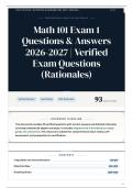 Math 101 Exam 1 Questions & Answers 2026-2027 Verified Exam Questions &lpar;Rationales&rpar;