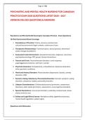 PSYCHIATRIC AND MENTAL HEALTH NURSING FOR CANADIAN &NewLine;PRACTICE EXAM 2026 QUESTIONS LATEST 2026 &ndash; 2027  &NewLine;VERSION SOLVED QUESTIONS & ANSWERS