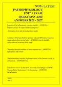 N212- &NewLine;PATHOPHYSIOLOGY &NewLine;UNIT 1 EXAM &NewLine;QUESTIONS AND &NewLine;ANSWERS 2026 - 2027