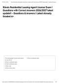 Illinois Residential Leasing Agent License Exam &vert; Questions with Correct Answers 2026&sol;2027 latest update&excl;&excl; - Questions & Answers &vert; Latest Already Graded A&plus;&NewLine;