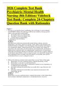 2026 Complete Test Bank Psychiatric-Mental Health Nursing &lpar;8th Edition&rpar; Videbeck Test Bank&colon; Complete 24-Chapters Question Bank with Rationales 