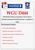 WGU D444 Adult Health 1 Objective Assessment &vert; OA V1 and V2 &ndash; Questions and Answers &lpar;Verified Answers&rpar; &vert;&vert; Complete A&plus; Guide