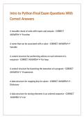 Intro to Python Final Exam Questions With Correct Answers