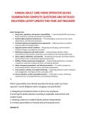 KANSAS ADULT CARE HOME OPERATOR &lpar;ACHO&rpar; &NewLine;EXAMINATION COMPLETE QUESTIONS AND DETAILED &NewLine;SOLUTIONS LATEST UPDATE THIS YEAR JUST RELEASED 