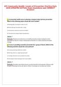 ATI Community Health&colon; Levels of Prevention Practice Pack&NewLine;2026 UPDATED ACTUAL Exam Questions and CORRECT&NewLine;Answers