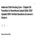 Maternal Child Nursing Care - Chapter 20&colon; Transition to Parenthood &lpar;Latest 2026&sol; 2027 Update&rpar; 100&percnt; Verified Questions & Answers &vert; Grade A