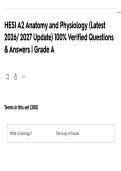 HESI A2 Anatomy and Physiology &lpar;Latest 2026&sol; 2027 Update&rpar; 100&percnt; Verified Questions & Answers &vert; Grade A