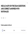 HESI A2 MATH ON THE EXAM QUESTIONS AND CORRECT ANSWERS WITH RATIONALES