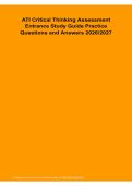 ATI Critical Thinking Assessment Entrance Study Guide 2026&sol; 2027 &vert; Practice Questions & Answers