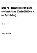 Illinois PEL - Social Work Content Exam &vert; Questions & Answers&vert; Grade A&vert; 100&percnt; Correct &lpar;Verified Solutions&rpar;