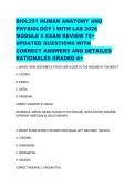 BIOL251 HUMAN ANATOMY AND PHYSIOLOGY I WITH LAB 2026 MODULE 5 EXAM REVIEW 70&plus; UPDATED QUESTIONS WITH CORRECT ANSWERS AND DETAILED RATIONALES GRADED A&plus;&NewLine;1&period; WHICH TERM DESCRIBES A STRUCTURE CLOSER TO THE MIDLINE OF THE BODY&quest;&NewLine;A&period; LATERAL&NewLine;B&period; MEDIAL&NewLine;C&period; DISTA