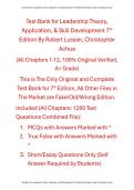 Test Bank for Leadership Theory&comma; Application&comma; & Skill Development 7th Edition By Robert Lussier&comma; Christopher Achua