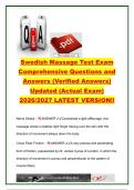 Swedish Massage Test Exam Questions & Answers &vert; 2026&sol;2027 &vert; 50&plus; Questions &vert; Effleurage&comma; Petrissage&comma; Friction&comma; Tapotement&comma; Contraindications & Ethics &vert; Massage Therapy