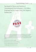 Test Bank for Theory and Practice of &NewLine;Counseling and Psychotherapy 2&comma; 11th Edition &NewLine;&lpar;International&rpar; by Gerald Corey &vert; All Chapters &vert; &NewLine;Verified Q&A 