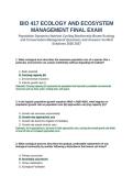 BIO 417 Ecology and Ecosystem Management Final Exam Questions and Answers Verified Solutions 2026 2027&period;&NewLine;&NewLine;