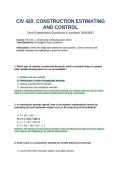 CIV 420 Construction Estimating and Control Practice Examination Questions 2026 2027
