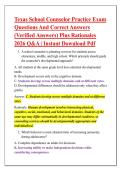 Texas School Counselor Practice Exam &NewLine;Questions And Correct Answers &NewLine;&lpar;Verified Answers&rpar; Plus Rationales &NewLine;2026 Q&A &vert; Instant Download Pdf 