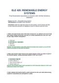 ELE 420 Renewable Energy Systems Final Examination Questions and Answers Verified Solutions 2026 2027&lpar;1&rpar;&period;&NewLine;&NewLine;