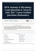 HESI Anatomy & Physiology Exam Questions & Answers 2026&sol;2027 Latest Verified Questions &lpar;Rationales&rpar;