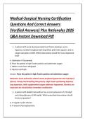 Medical-Surgical Nursing Certification &NewLine;Questions And Correct Answers &NewLine;&lpar;Verified Answers&rpar; Plus Rationales 2026 &NewLine;Q&A Instant Download Pdf 