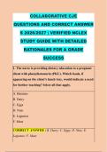 COLLABORATIVE CJE &NewLine;QUESTIONS AND CORRECT ANSWER &NewLine;S 2026&sol;2027 &vert; VERIFIED NCLEX &NewLine;STUDY GUIDE WITH DETAILED &NewLine;RATIONALES FOR A GRADE &NewLine;SUCCESS 