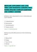 MEDICARE SUPPLEMENT AND LONG TERM CARE INSURANCE LICENSING FINAL PAPER UPDATED COMPLETE QUESTIONS AND CORRECT ANSWERS-compressed&period;pdf&NewLine;&NewLine;