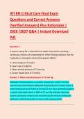 ATI RN Critical Care Final Exam Questions and Correct Answers &lpar;Verified Answers&rpar; with Detailed Rationales &vert; 2026&sol;2027 Q&A &vert; Instant Download PDF