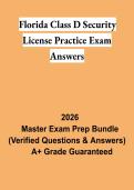 Florida Class D Security License Practice Exam Answers PDF &vert; Security Officer Study Guide&comma; Practice Questions & Exam Prep 2026